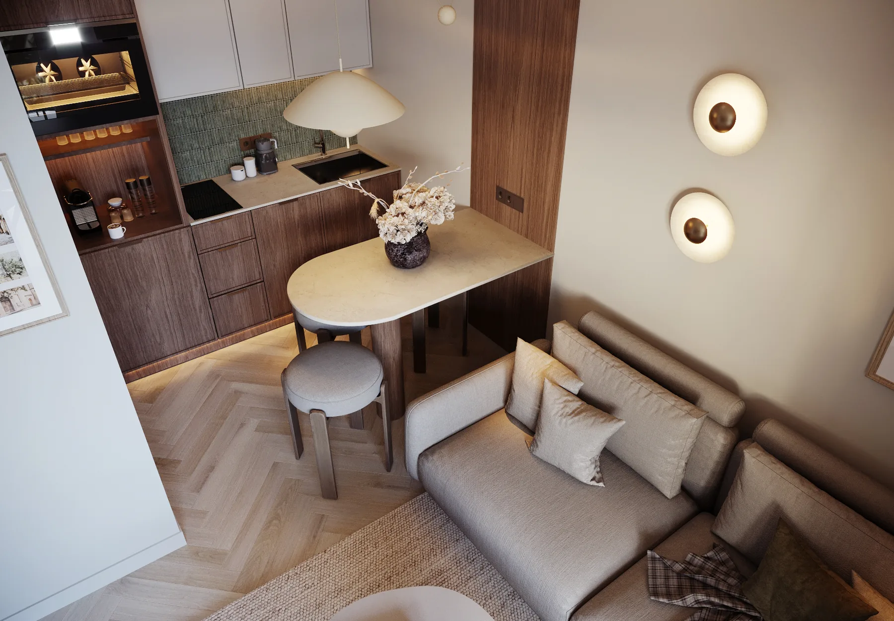 Kuchnia z wyspą — wizualizacja projektu KMN Studio